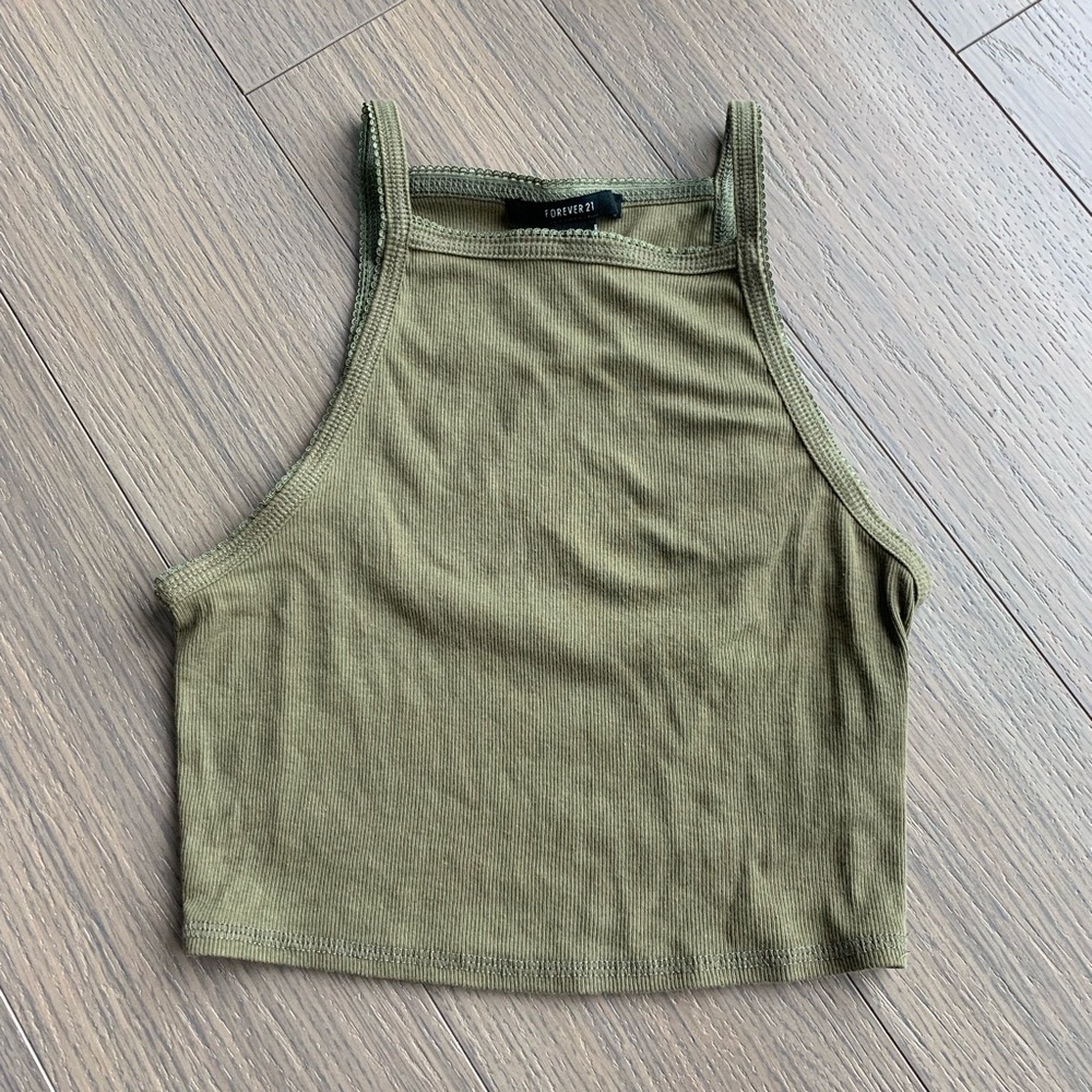 Forever 21 Olive Green Ribbed Crop Tank